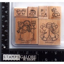 Stampin' Up Rubber Stamps 1999 SNOW ANGELS WINTER CHRISTMAS SNOWMAN COCOA