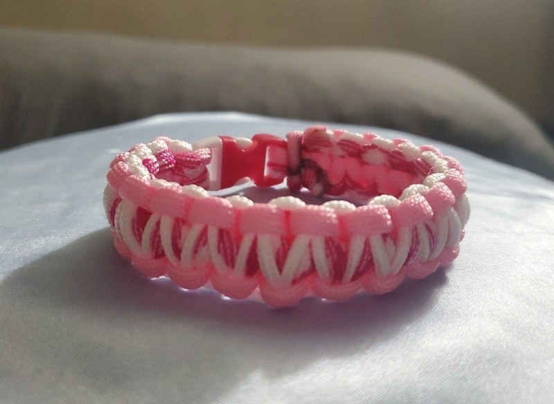 Pink/White Paracord Bracelet Nylon Survival Plastic Buckle
