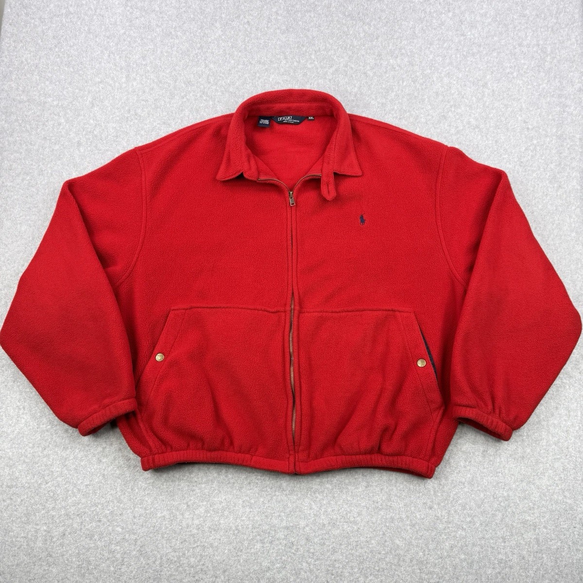 Vintage Polo Ralph Lauren Jacket Mens 2XL Red Fleece Bomber