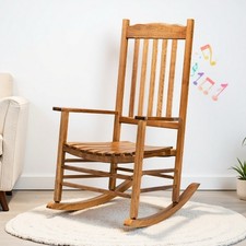 Rocking Chair Porch Rocker - Outdoor Wood Contoured Seat High Back Natural