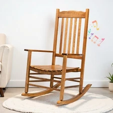 Wooden Rocking Chair - Wavy Seat, Natural, Portable & Square Wood Rocker