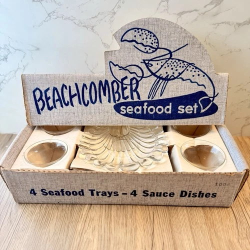 Vintage Federal Glass Beachcomber Seafood Set. Original box!