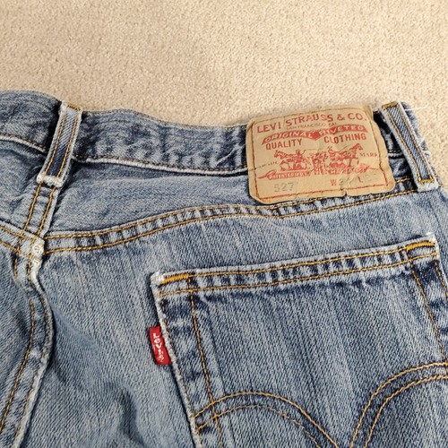 Levis 527 Jeans Mens 34x34 Blue Low Boot Cut Faded Medium Wash Denim Distressed* - Picture 10 of 13