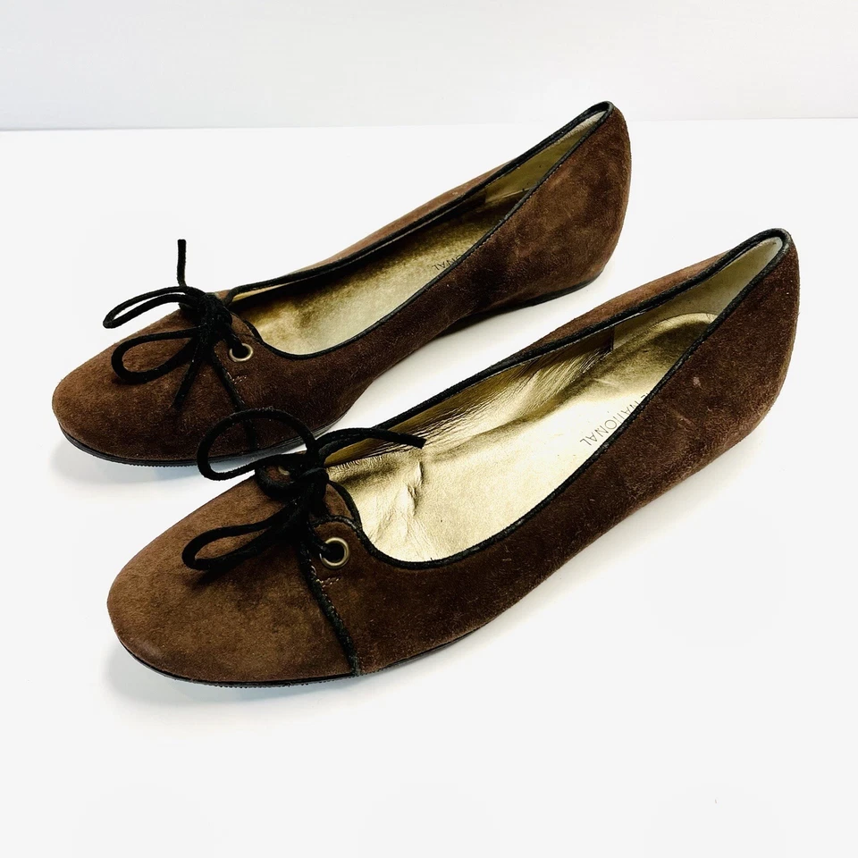 Disfraz Nacional Talla 36.5 6-6.5 Marrón Gamuza Ballet Zapato Plano Hecho en Italia Foto 4 de 4