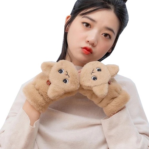 Women Winter Rabbit Fur Mittens Fingerless Gloves Plush Warm Glove Winter Soft - Picture 4 of 26