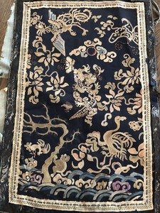 Antique Chinese Hand Embroidered Silk Rank Badge? Robe Panel RARE STITCH Dragon