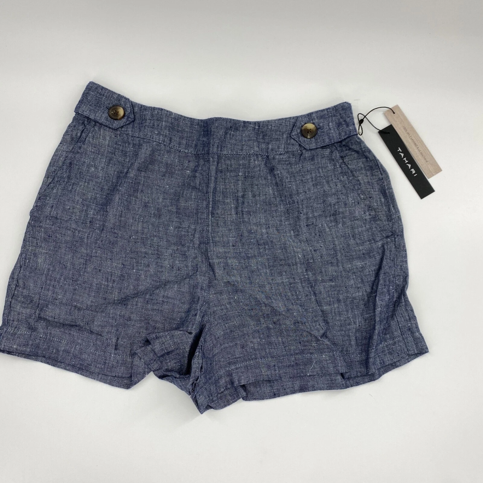 Tahari Blue 100% Linen Shorts women's size Large NWT casual-ware