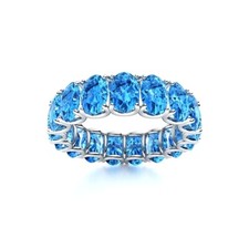 Swiss Blue Topaz Brilliant-Cut Oval 6x4mm Full Eternity Ring With Rhodium Plated
