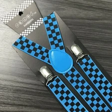 Black Blue Checker Suspender for Adults Men Women Teens Wedding (USA SELLER)