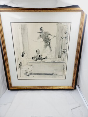 Norman Rockwell Pencil Signed Lithograph Window Washer