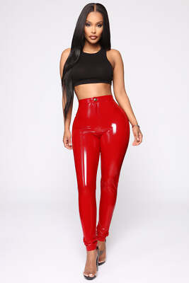 Fashion Nova Size XL Late Night Texts Vinyl Skinny Pants Red
