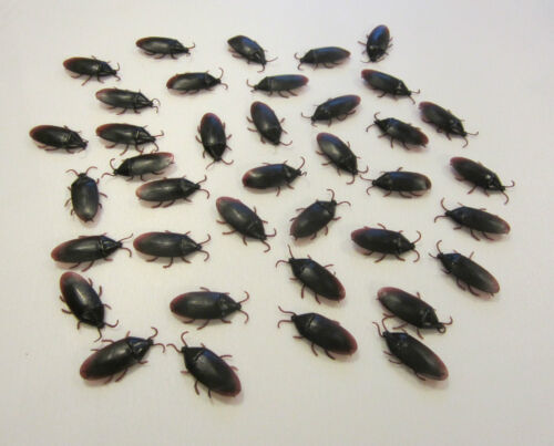 60 NEW FAKE RUBBER COCKROACHES LARGE REALISTIC BLACK COCK ROACH BUGS 2" SIZE - Picture 2 of 7