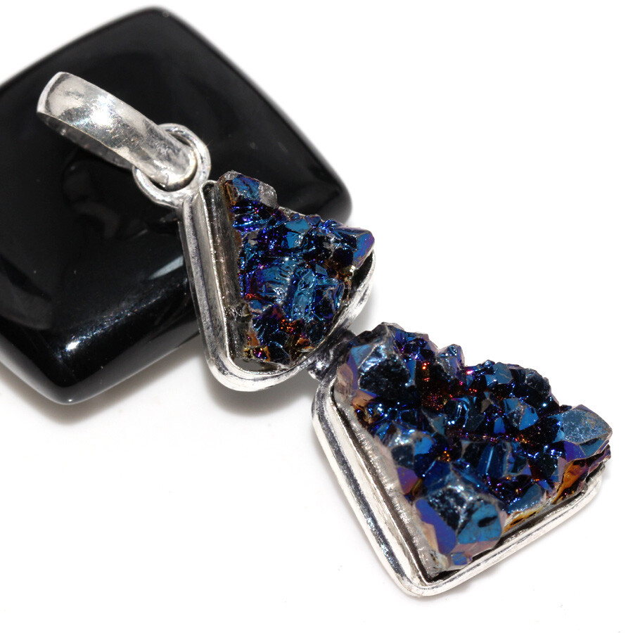 Purple Titanium Druzy 925 Silver Plated Pendant 2