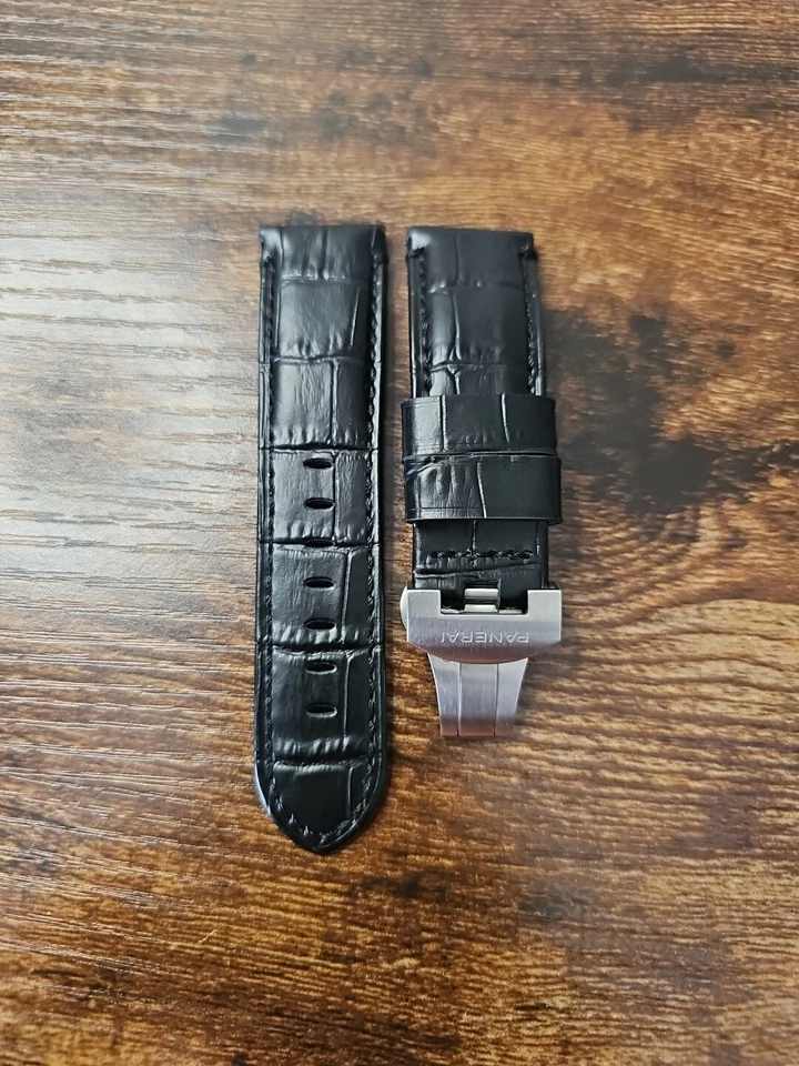 Panerai Daylight Watch 24/22mm OEM Black Alligator Strap with Deployment Buckle  - Image 2 of 4