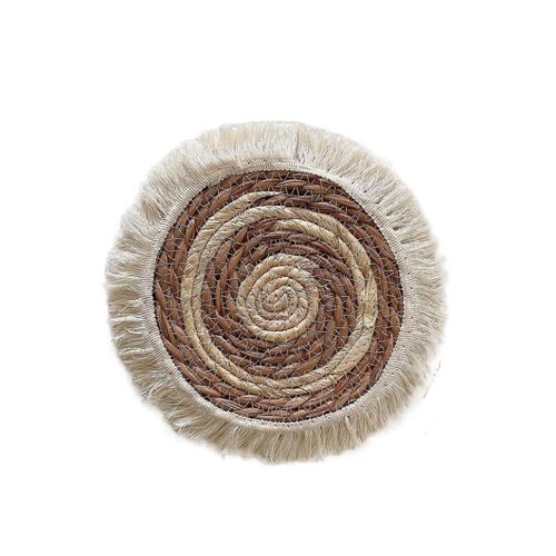 Juego de 6 tapetes Boho tejidos para cenar tapetes de mesa trenzados de paja natural borla - Imagen 9 de 13