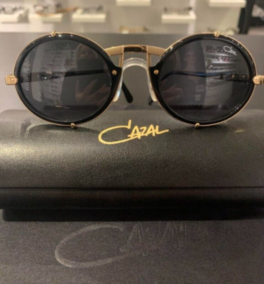 CAZAL 644. Shiny Black and Gold Designer Oval Sunglasses. 