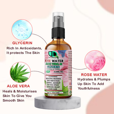 Pure Rose Water with Aloe Vera & Glycerine Bulgaria Toning Beauty  Moisturiser | eBay