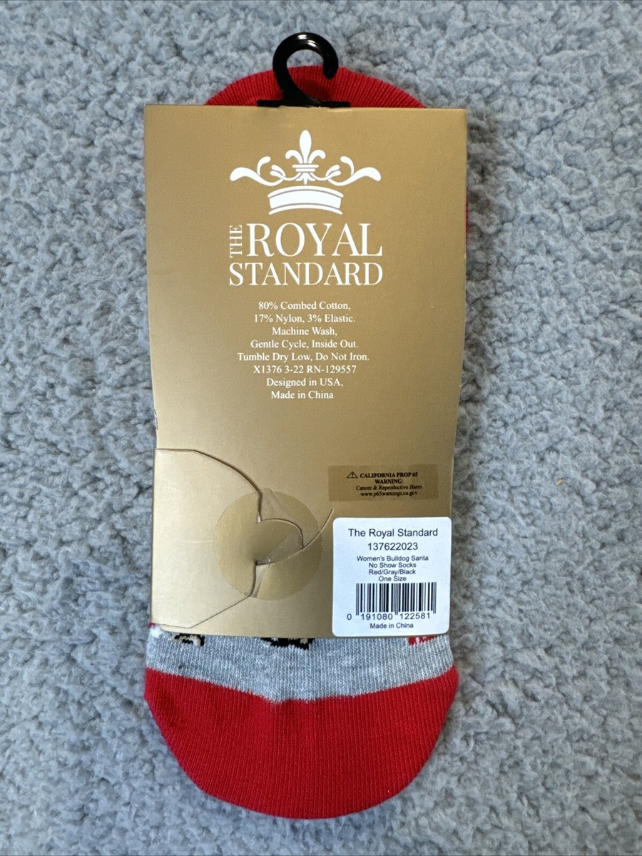 The Royal Standard Women's No Show Sock Bulldog Santa Red/Gray