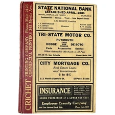 Vintage Telephone Directory 1933 Hudspeth's El Paso City Texas Hardcover Book