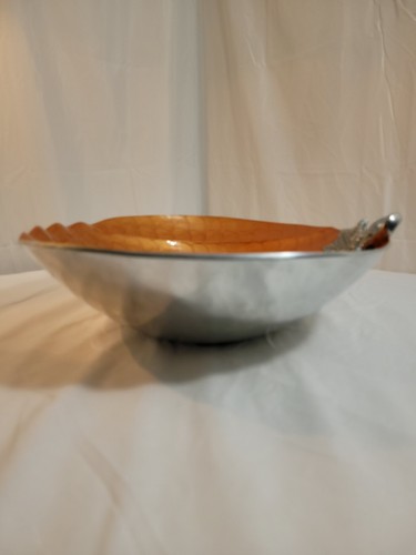 Enamel & Metal Pumpkin Orange Textured Bowl 16.5" x 14" by 4.5" deep - Picture 4 of 6