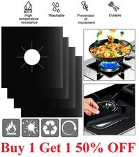 4pcs Gas Range Stove Top Burner Cover Protector Reusable Liner Clean  Non-stick
