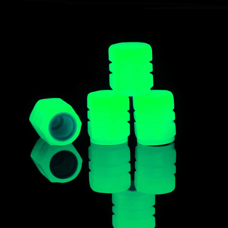4x Green Luminous Tire Valve Cap Car Auto Wheel Dust Cover Glow In The Dark - Image 3 of 4