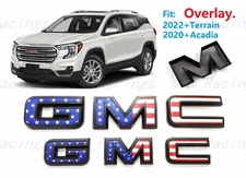 Front & Rear GMC Blue USA Flag OVERLAY Emblem Badge Fit GMC Acadia Terrain