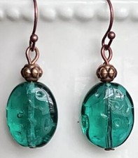 Green and Copper Dangle Earrings. Bohemian Chic.