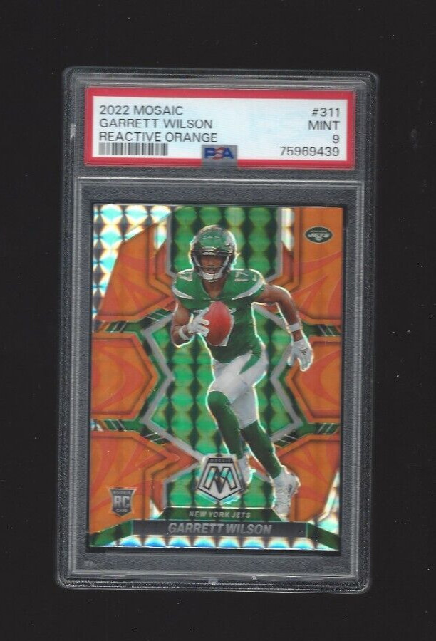 2022 Mosaic Garrett Wilson Orange Reactive Prizm Rookie Card RC #311 PSA 9