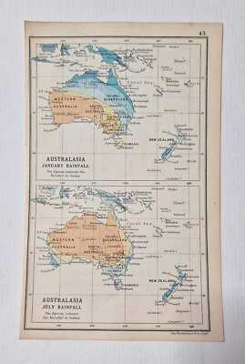 BARTHOLOMEW January & July Rainfall Charts of Australia and New Zealand (1913)