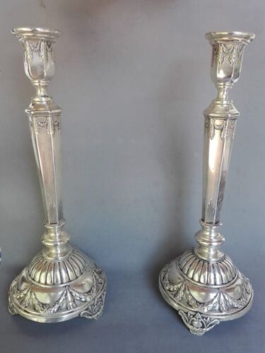 Antique pair Fraget Candlesticks Poland Silver Plated Judaica Sabbath - Afbeelding 1 van 23