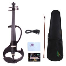 Yinfente Black Electric Silent Violin 4/4 Solid Wood Free Case Bow EV6