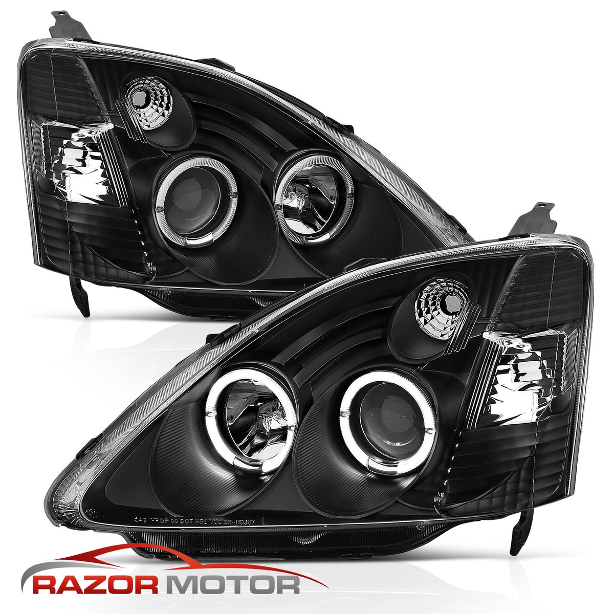02-03 Fit Honda Civic Si EP3 Dual Angel Eye Halo Projector Black