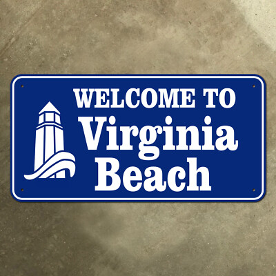 Virginia Beach city limit welcome highway marker road sign 1980s 16x8