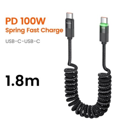 USB-C-C LED Kabel 100W Schnellladekabel Ladekabel Spiralkabel für iPhone 15 Auto