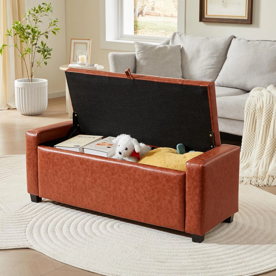 Storage Ottoman Bench for Bedroom End of Bed, Upholstered Tufted Bench Foot Rest - Image 3 of 4