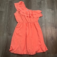 Buttons Womans Sheath One Shoulder Dress Coral Orange Lined USA Made Size Large