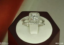 3.45CT STERLING SILVER VTG CZ PAVE BRIDAL ENGAGEMENT WEDDING HALO RING SET 14R-G