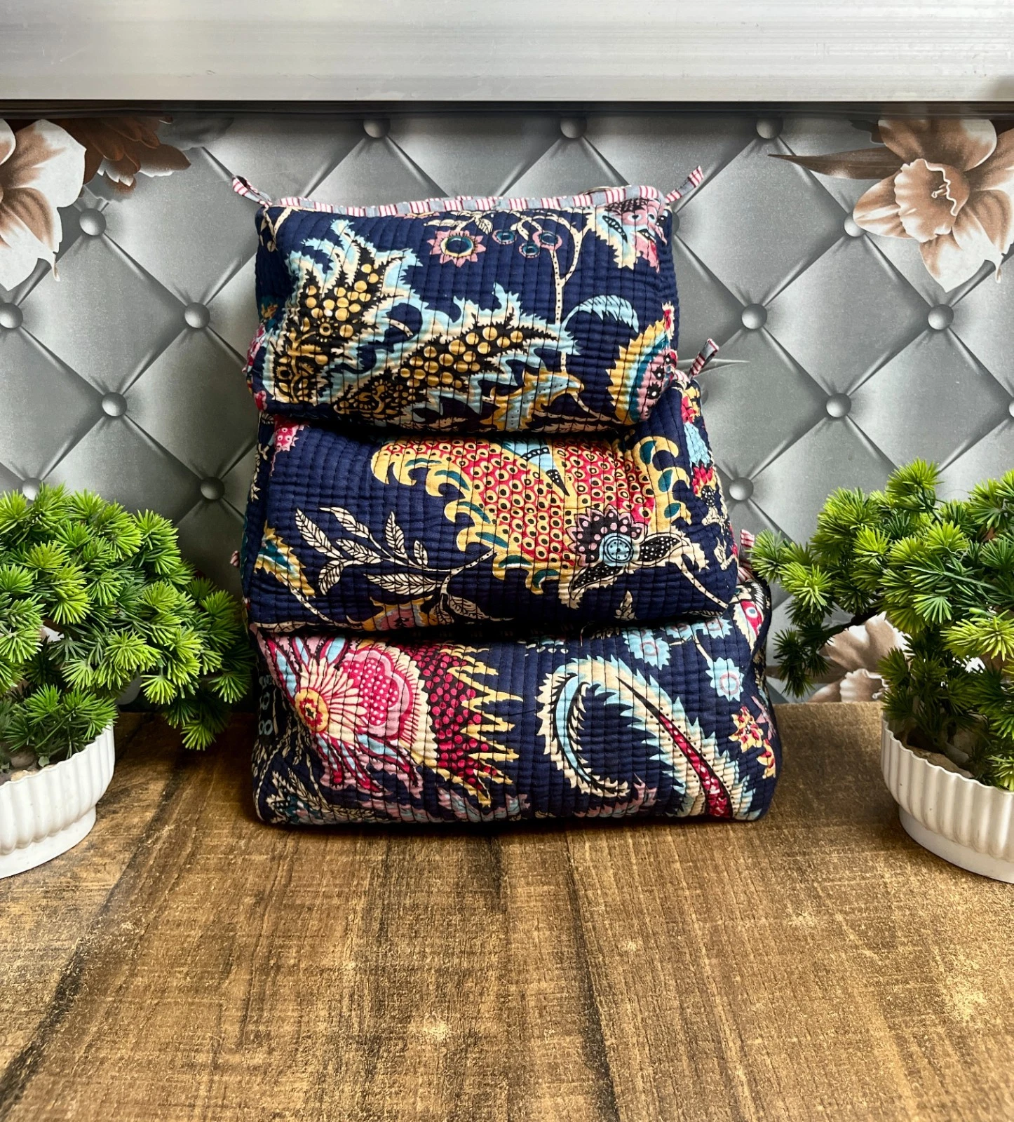 Indian Blue Crown Print Toiletry Bag Unisex Makeup Bags Waterproof 3 Pcs. Set US