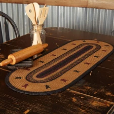 Jute Table Runner–13"x36", Star Design, Primitive Country Braided Kitchen Decor