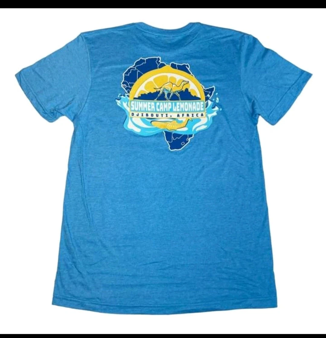 Camp Lemonade Morale T-shirt Lemonnier Djibouti Africa Heather Sapphire Unisex