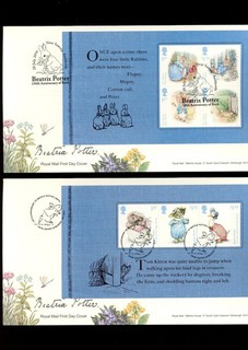 Beatrix Potter Prestige Booklet 2016 conjunto de 4 paneles diferentes sellos de mano.