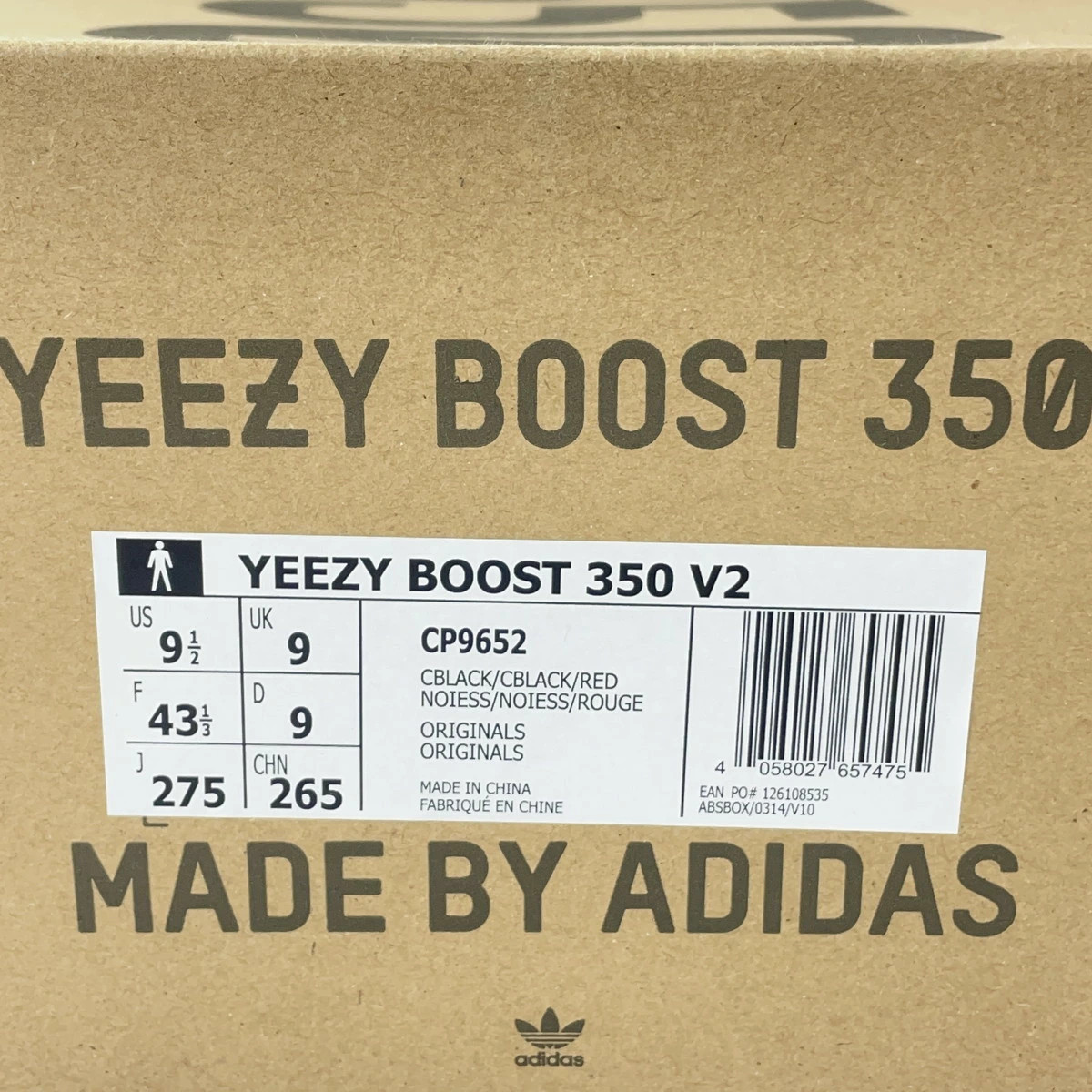 ADIDAS YEEZY Boost 350 V2 Bred Easy Boost Black CP9652 Black Red 27.5cm US 9.5 thumbnail 8