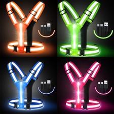 USB LED Reflective Cycling Vest Safety Running Gear LightUp Vest High Visibility