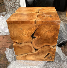 Solid Wood Square Cube Side Table / Stool Block Brown 40x40x45cm