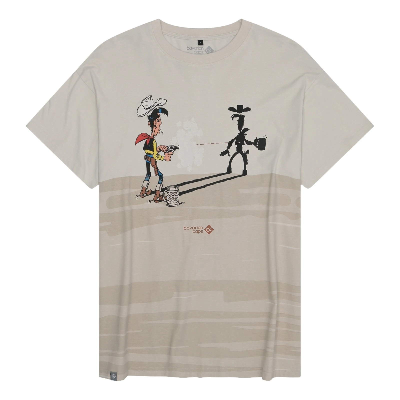 Bavarian Caps Lucky Luke "Schatten" Beige Organic Cotton Print T-Shirt