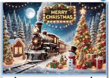 7x5 Ft Merry Christmas Train Photo Backdrop Snowman Tree Holiday Background
