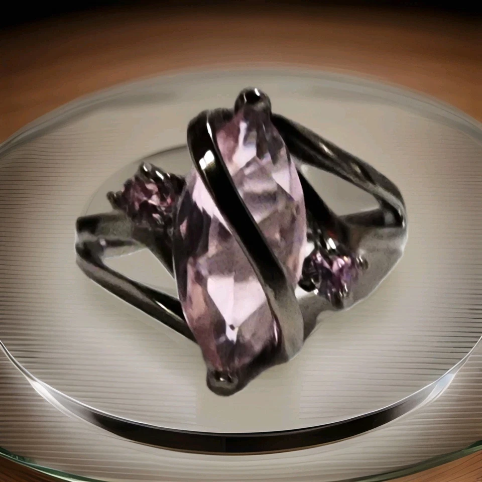 Impresionante Anillo Rosa Marquesa Circonita, Plata de Ley 925 Negro Rodio Chapado Talla 11 Foto 3 de 4