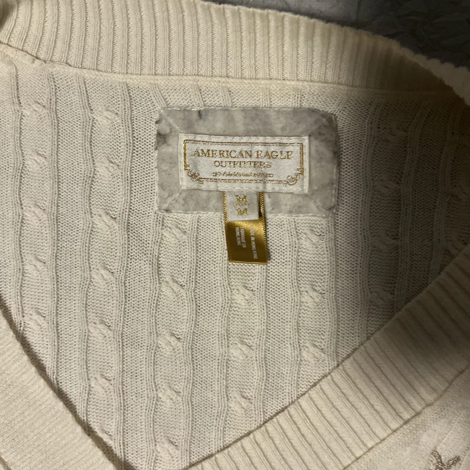 Suéter de Colección Años 2000 Y2k American Eagle Tejido Crema Manga Larga Cuello en V Para Mujer M Foto 3 de 4