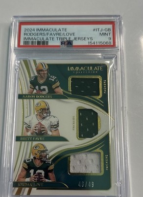 2024 Panini Immaculate Triple Jerseys Brett Favre, Aaron Rodgers, Jordan love